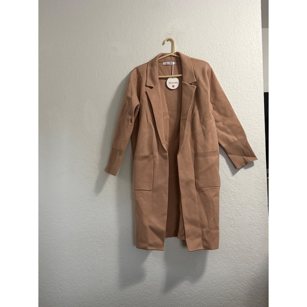 Caracilia Womens Tan Long Sleeve Open Front Knit Cardigan Sweater Jacket XL